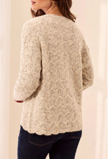 Tribal Tribal Cream Henley Button Neck Long Sleeve Sweater w/Scallop Hem