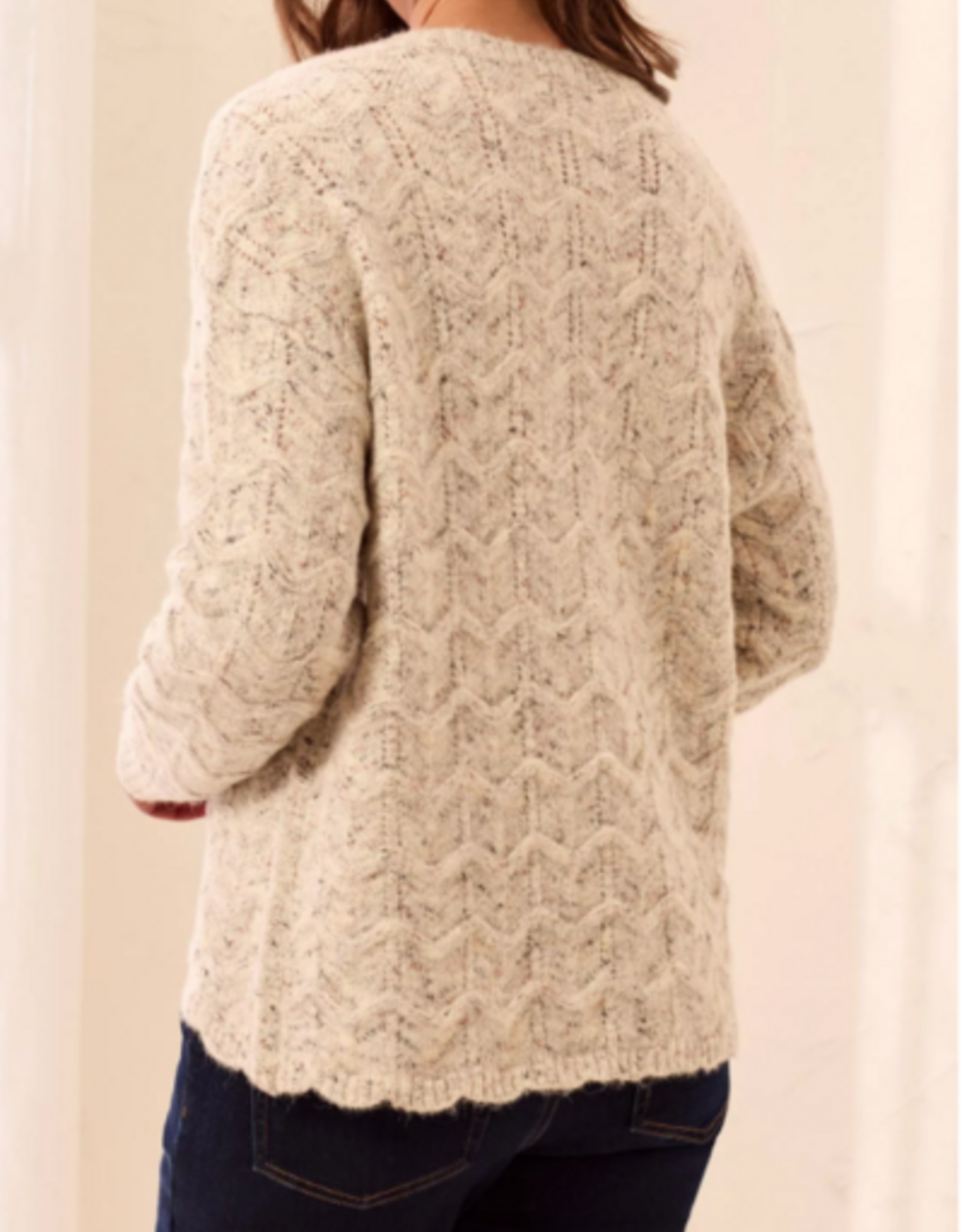 Tribal Tribal Cream Henley Button Neck Long Sleeve Sweater w/Scallop Hem