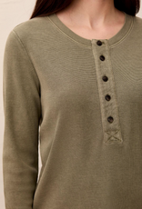 Tribal Tribal Olivestone Line Texture 3/4 Button Neck Long Sleeve Top
