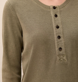 Tribal Tribal Olivestone Line Texture 3/4 Button Neck Long Sleeve Top
