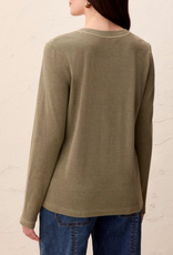 Tribal Tribal Olivestone Line Texture 3/4 Button Neck Long Sleeve Top