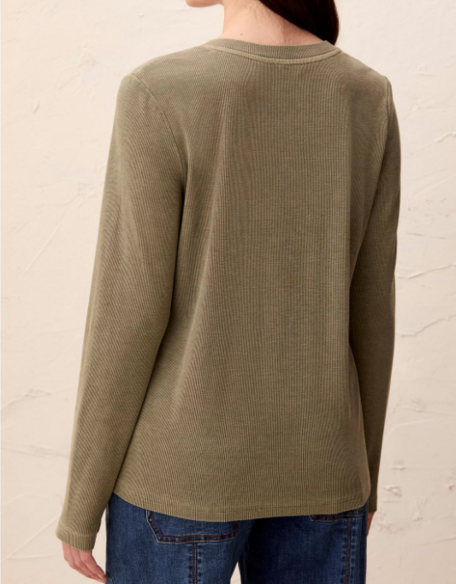 Tribal Tribal Olivestone Line Texture 3/4 Button Neck Long Sleeve Top