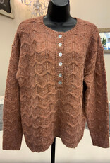 Tribal Tribal Chocolate Henley Button Neck Long Sleeve Sweater w/Scallop Hem