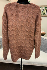 Tribal Tribal Chocolate Henley Button Neck Long Sleeve Sweater w/Scallop Hem