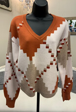 APNY APNY Cinnamon Spice Color Block V-Neck Long Sleeve Sweater