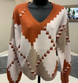 APNY APNY Cinnamon Spice Color Block V-Neck Long Sleeve Sweater