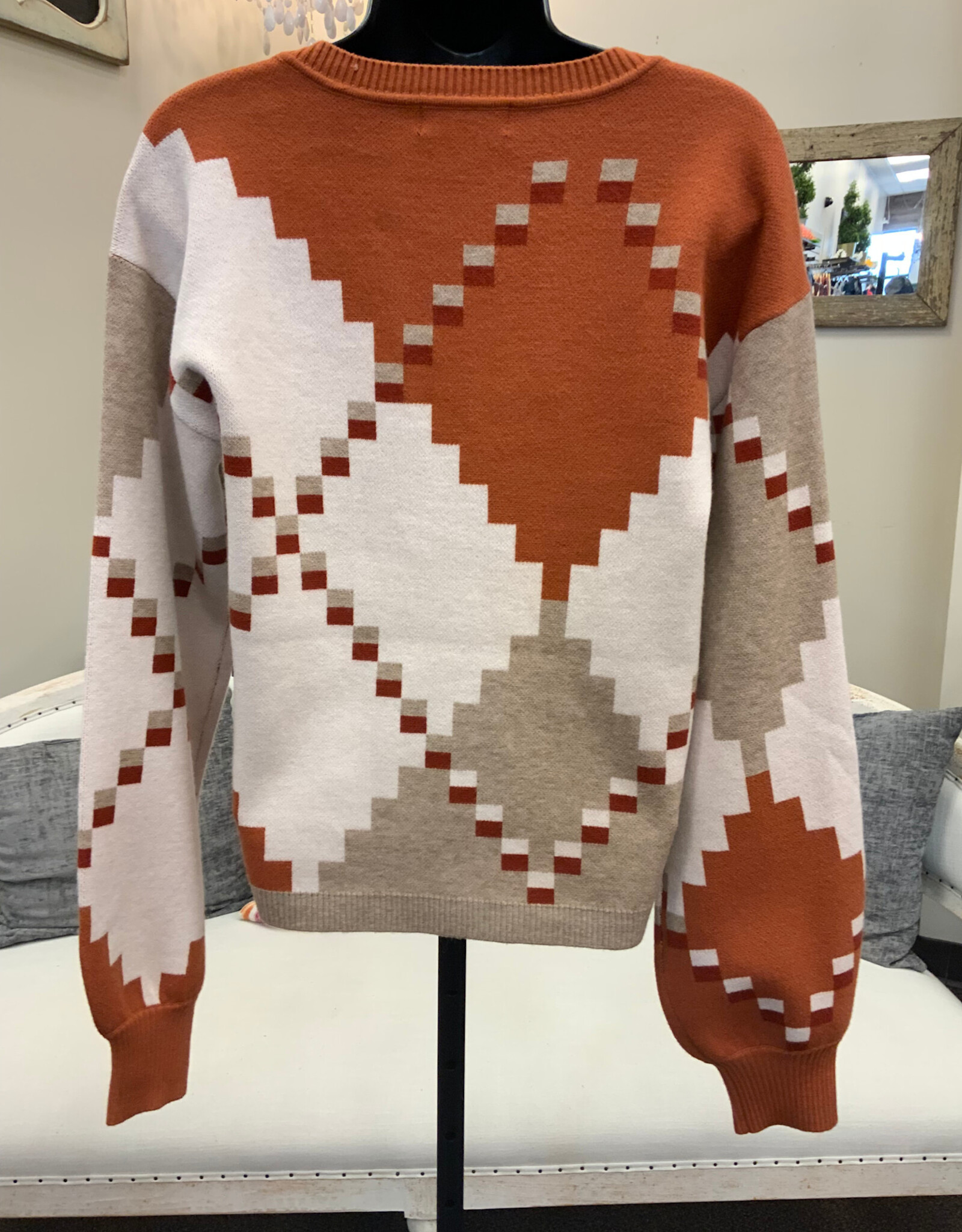 APNY APNY Cinnamon Spice Color Block V-Neck Long Sleeve Sweater