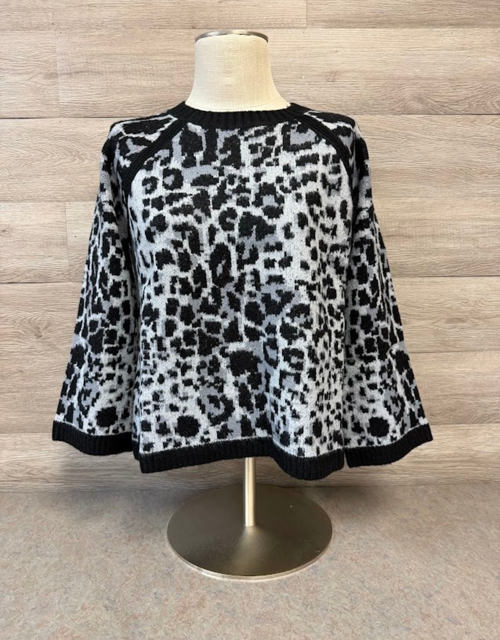 Habitat Habitat Slate Animal Print Round Neck 3/4 Bell Sleeve Sweater
