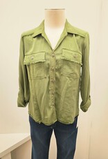 Multiples Multiple Olive Button Up Roll Tab Sleeve  Petite Top