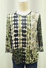 Multiples Multiple Olive Multi Print Round Neck 3/4 Sleeve Petite Top