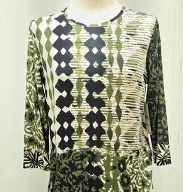 Multiples Multiple Olive Multi Print Round Neck 3/4 Sleeve Petite Top