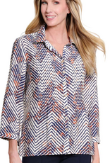 Multiples Multiple M36107BP Midnight Chevron Print  Button Up 3/4 Sleeve  Petite Top