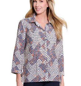 Multiples Multiple M36107BP Midnight Chevron Print  Button Up 3/4 Sleeve  Petite Top