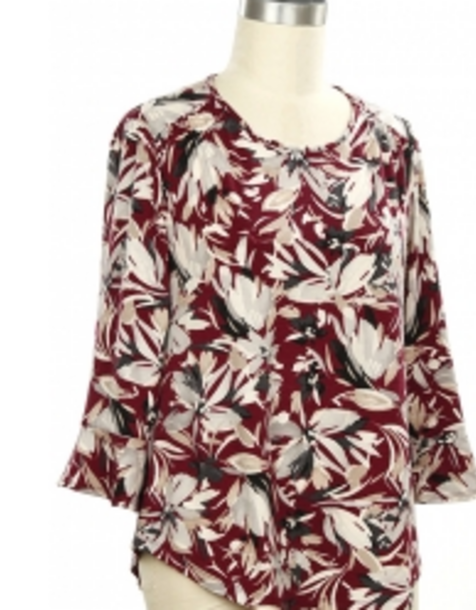 Links Links Brandy Neutral Floral Print Round Neck 3/4 Sleeve Top