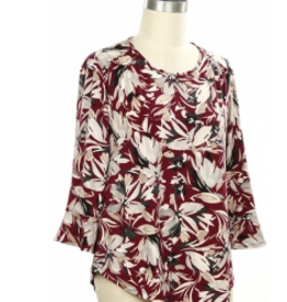 Links Links Brandy Neutral Floral Print Round Neck 3/4 Sleeve Top