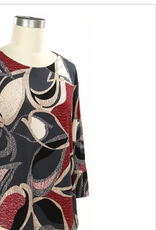 N Touch N Touch Charcoal Earthen Red Print Round Neck 3/4 Sleeve Petite Top