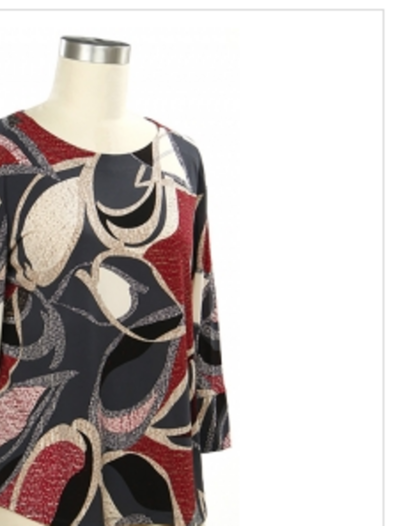 N Touch N Touch Charcoal Earthen Red Print Round Neck 3/4 Sleeve Petite Top