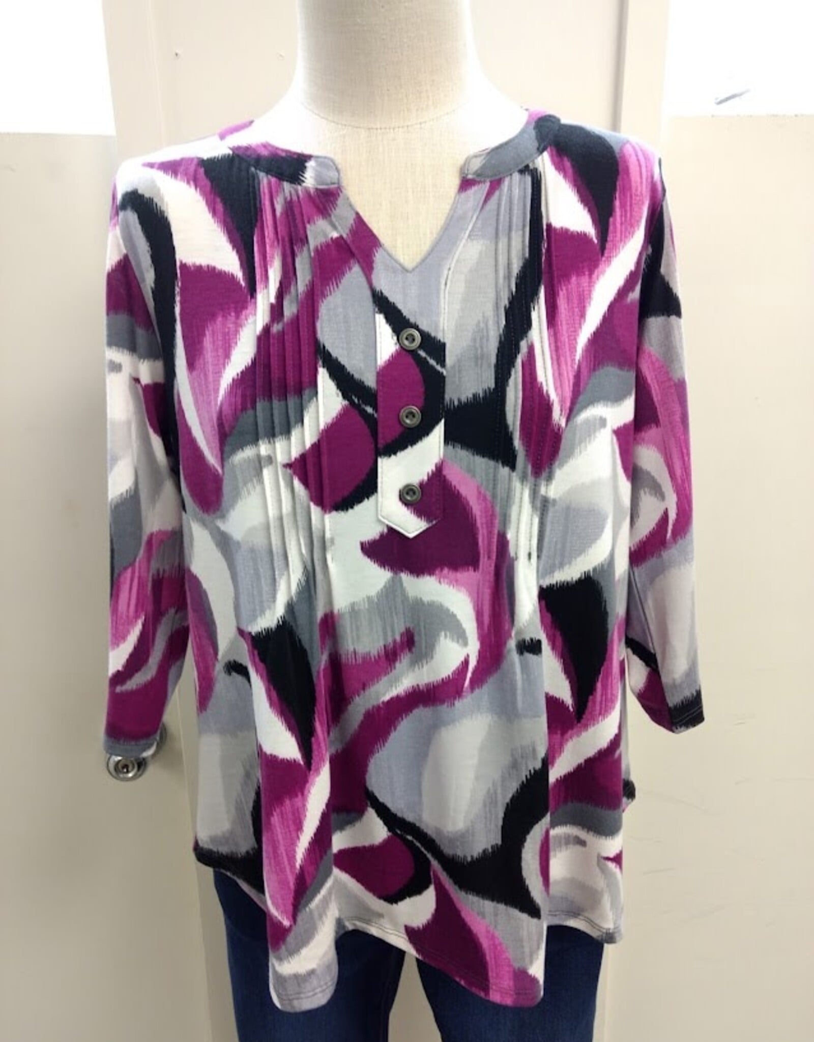 Southern Lady Southern Lady Burgundy/Purple Round Neck 3/4 Sleeve  Petite Top
