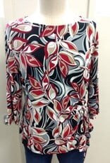 Southern Lady Southern Lady Burgundy/Grey Abstract Print V-Neck 3/4 Sleeve Petite Top