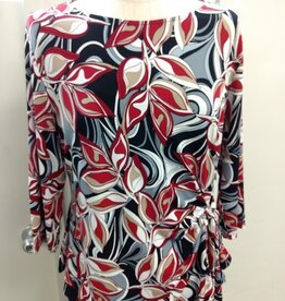 Southern Lady Southern Lady Burgundy/Grey Abstract Print V-Neck 3/4 Sleeve Petite Top