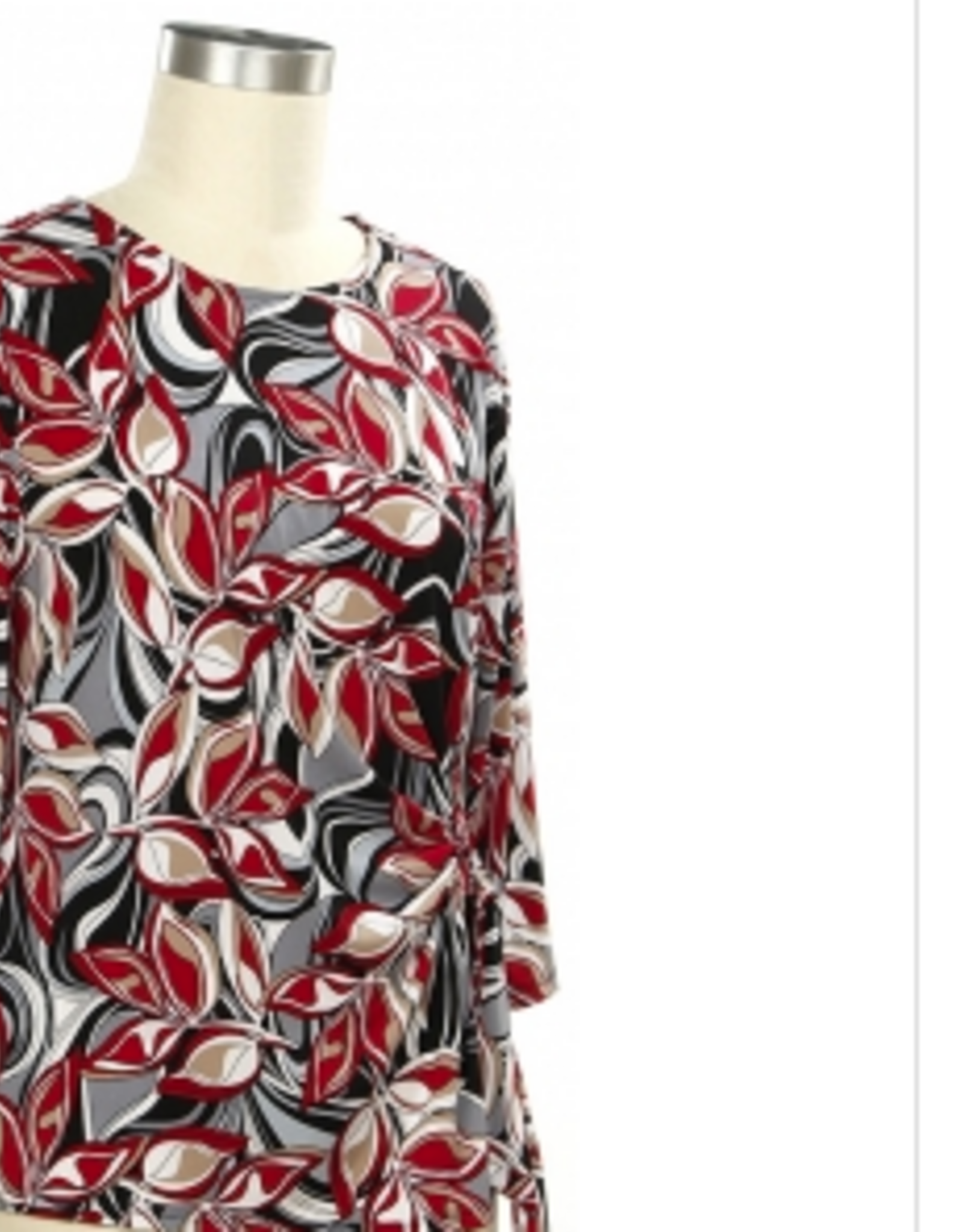 Southern Lady Southern Lady Black/Red Leaf Print Round Neck 3/4 Sleeve Petite Top