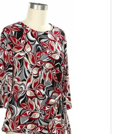 Southern Lady Southern Lady Black/Red Leaf Print Round Neck 3/4 Sleeve Petite Top