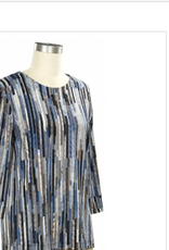 Links Links Navy Ash Blue Stripe Print Round Neck 3/4 Sleeve Top