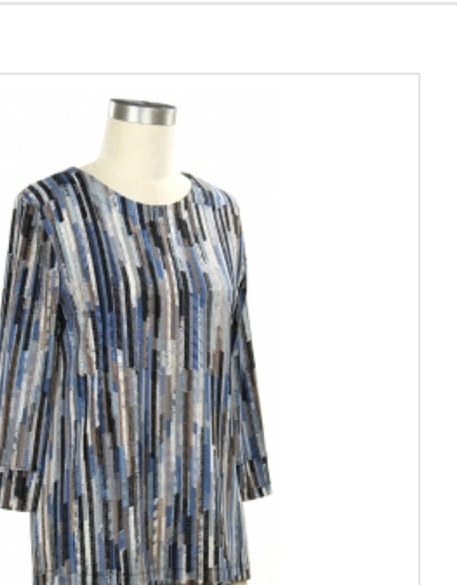 Links Links Navy Ash Blue Stripe Print Round Neck 3/4 Sleeve Top