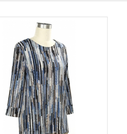 Links Links Navy Ash Blue Stripe Print Round Neck 3/4 Sleeve Top