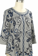 Links Links Grey Orion Navy Screen Print Round Neck 3/4 Sleeve Top