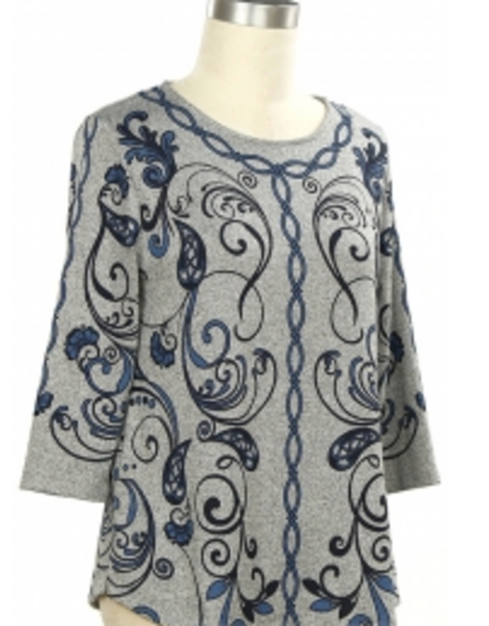 Links Links Grey Orion Navy Screen Print Round Neck 3/4 Sleeve Top
