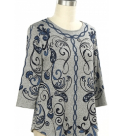 Links Links Grey Orion Navy Screen Print Round Neck 3/4 Sleeve Top