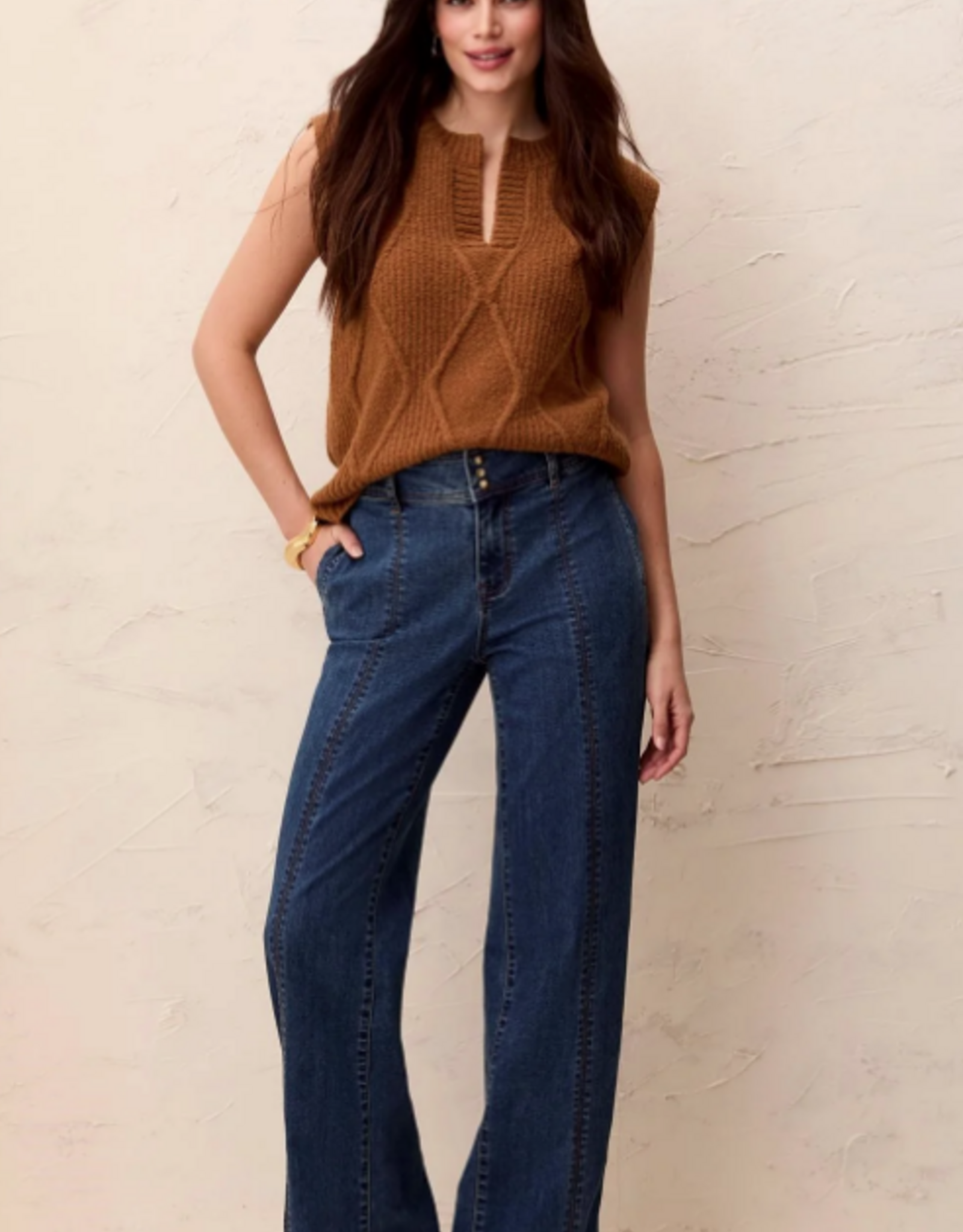 Tribal Tribal Dusk Audrey Comfort Stretch Wide Leg Pintuck Denim Trousers