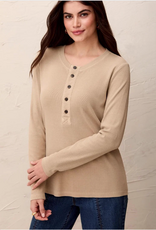Tribal Tribal Pashmina Special Wash Long Sleeve Buttoned Henley Top