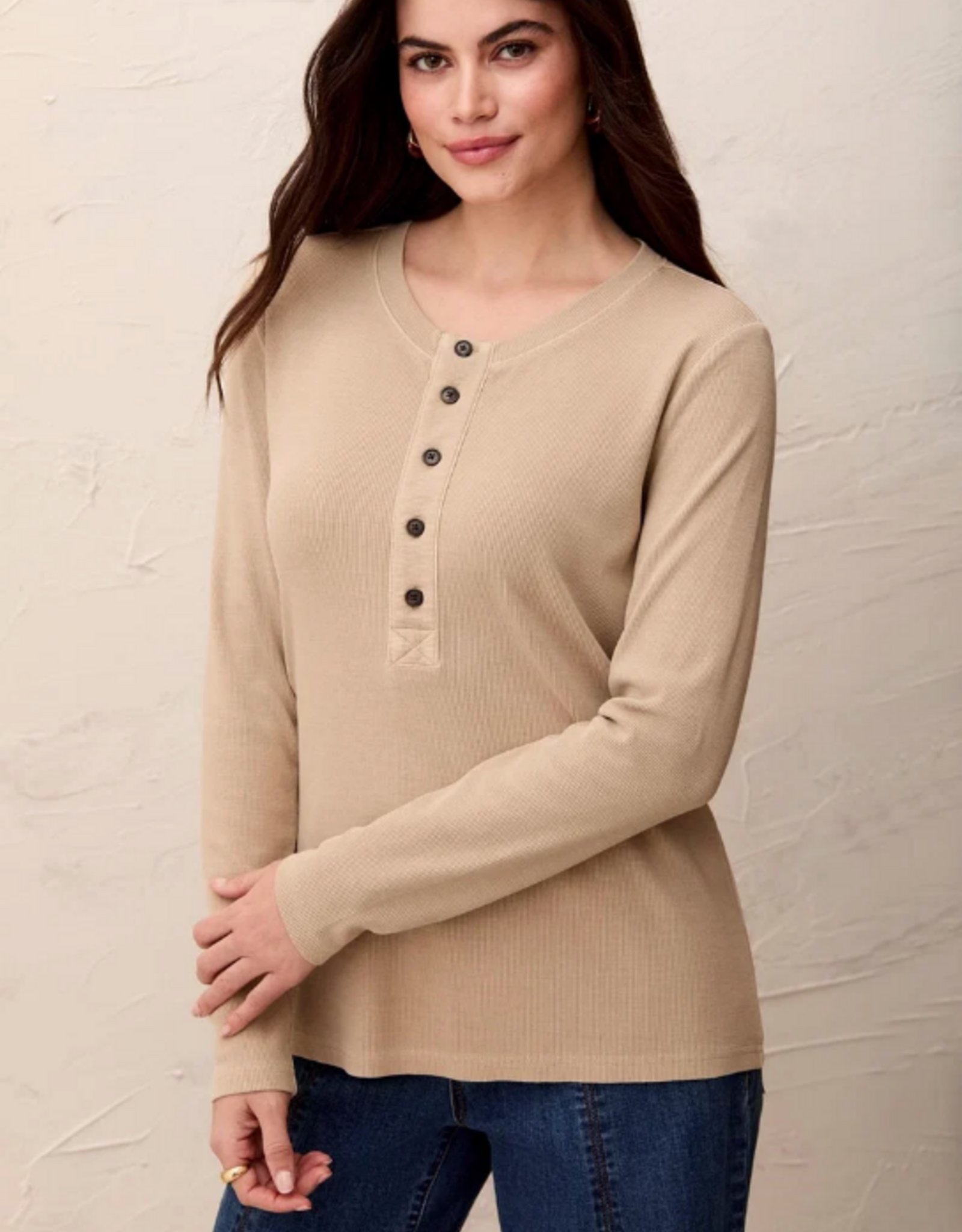 Tribal Tribal Pashmina Special Wash Long Sleeve Buttoned Henley Top