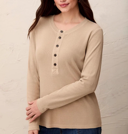 Tribal Tribal Pashmina Special Wash Long Sleeve Buttoned Henley Top