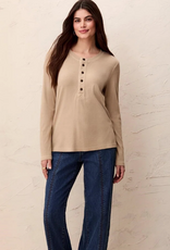 Tribal Tribal Pashmina Special Wash Long Sleeve Buttoned Henley Top