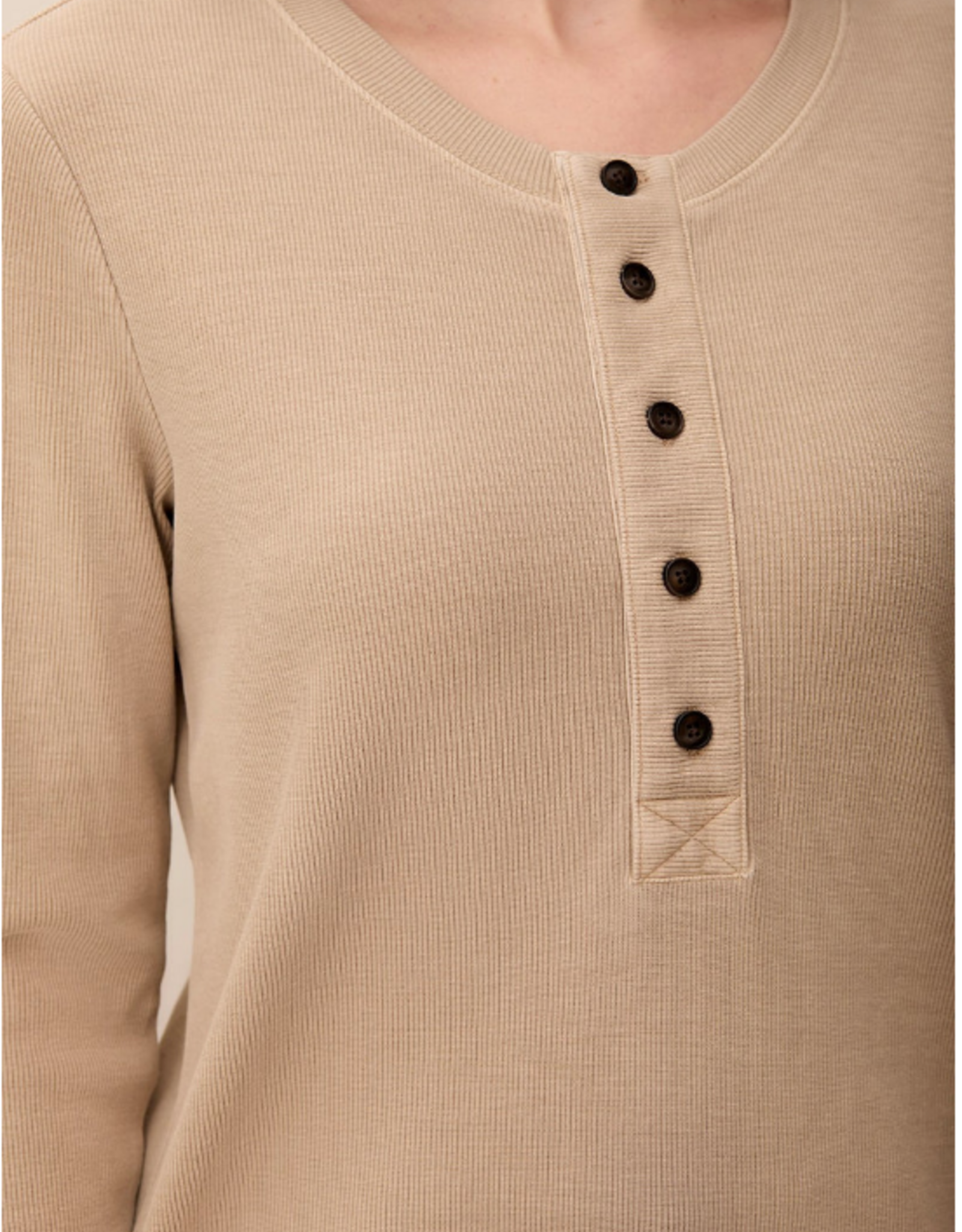 Tribal Tribal Pashmina Special Wash Long Sleeve Buttoned Henley Top