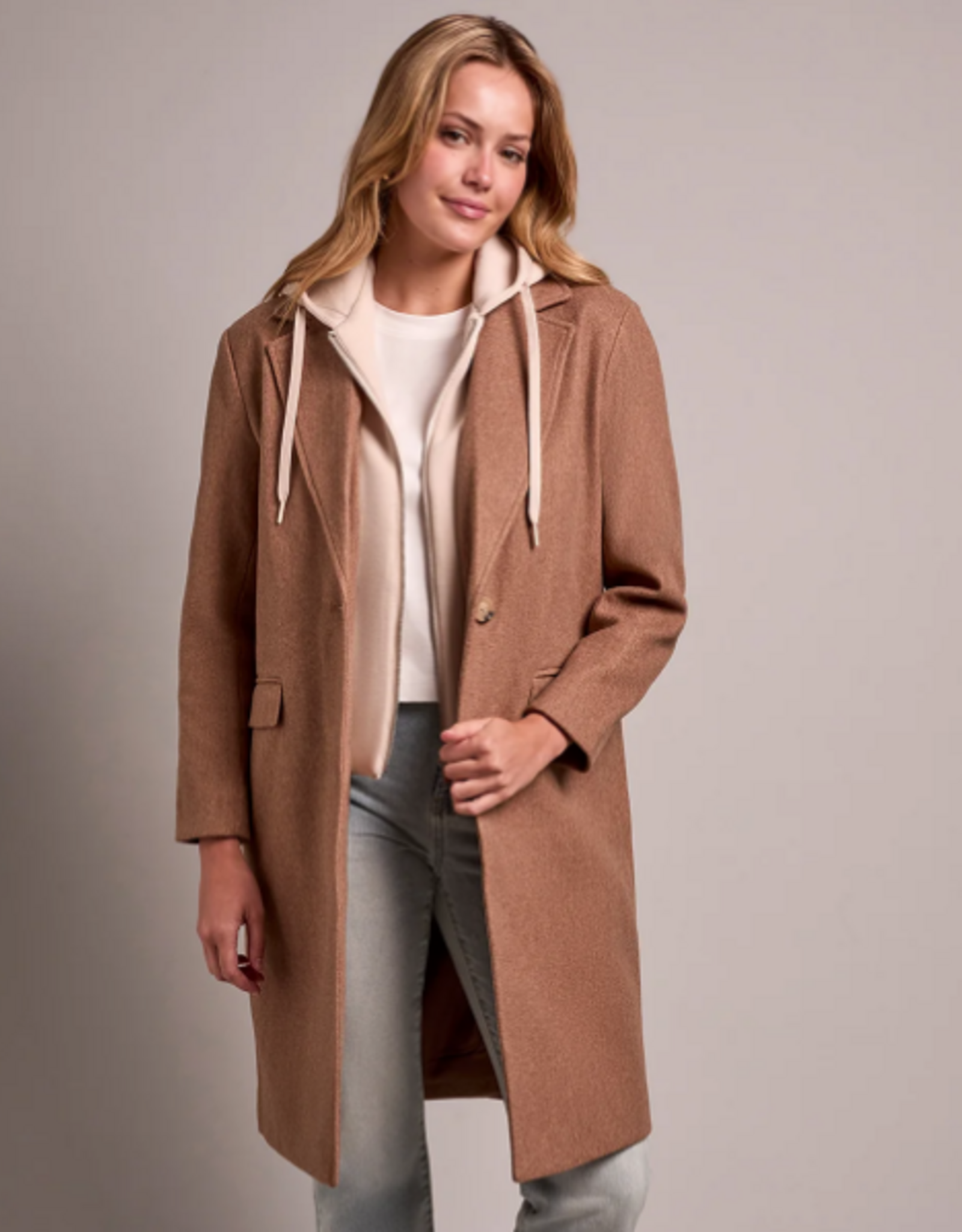 Tribal Tribal Biscotti Ultra-Soft Knit Coat With Removable Hoodie