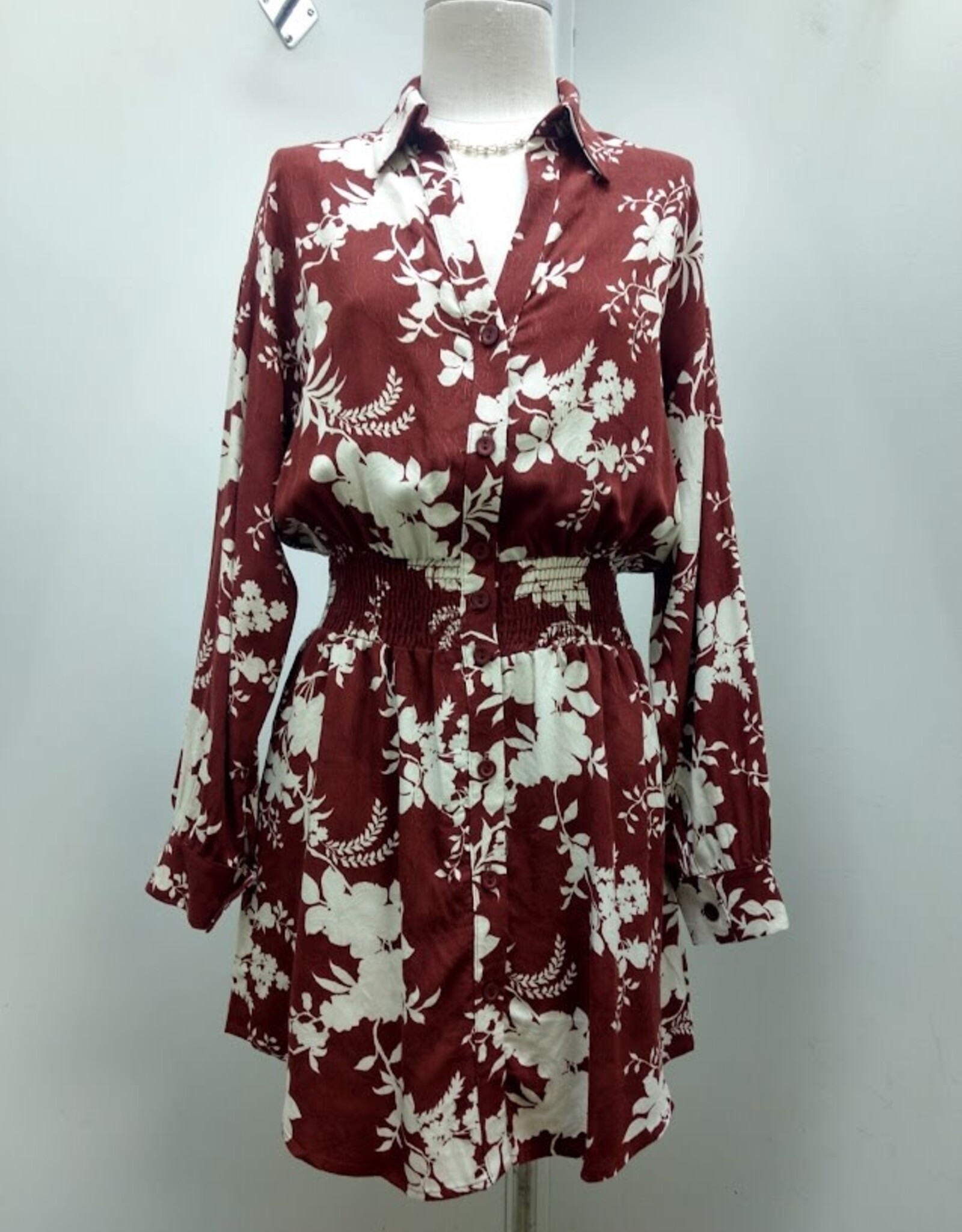 Kylie Paige Kylie Paige Burgundy Floral Print Rayon Jacquard Ashley Dress