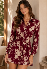 Kylie Paige Kylie Paige Burgundy Floral Print Rayon Jacquard Ashley Dress