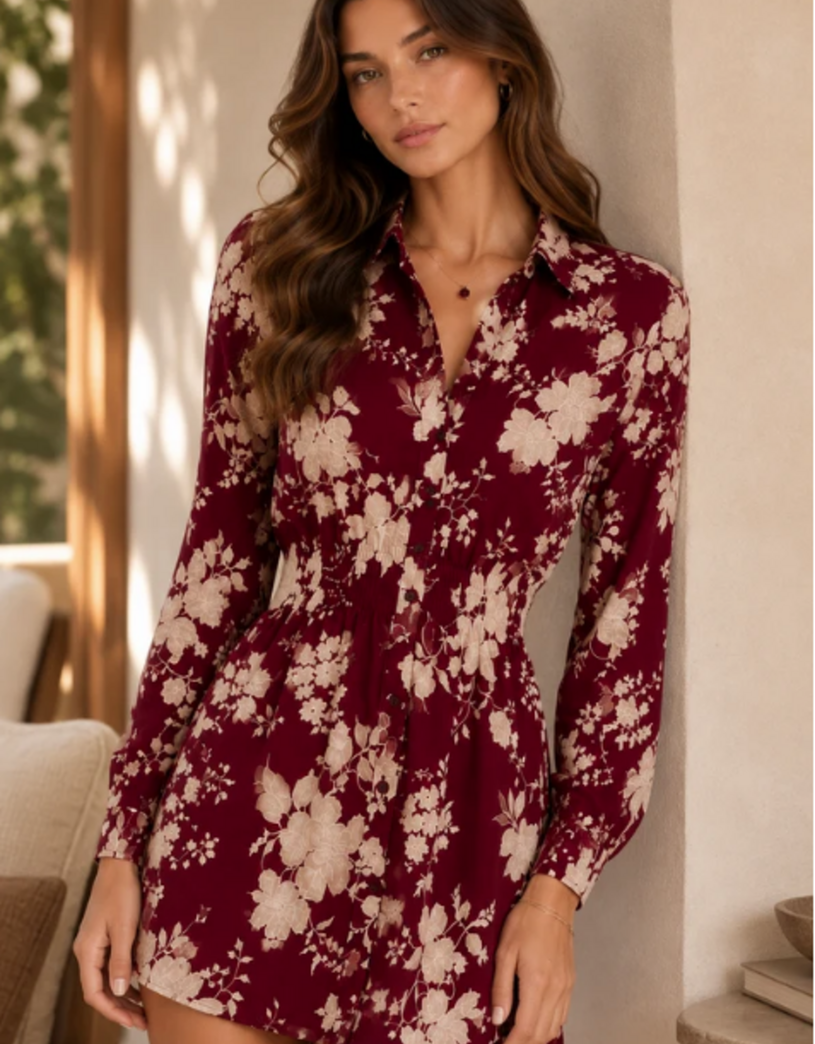 Kylie Paige Kylie Paige Burgundy Floral Print Rayon Jacquard Ashley Dress