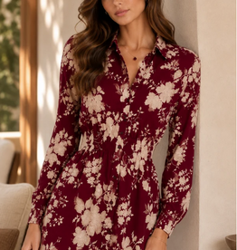 Kylie Paige Kylie Paige Burgundy Floral Print Rayon Jacquard Ashley Dress