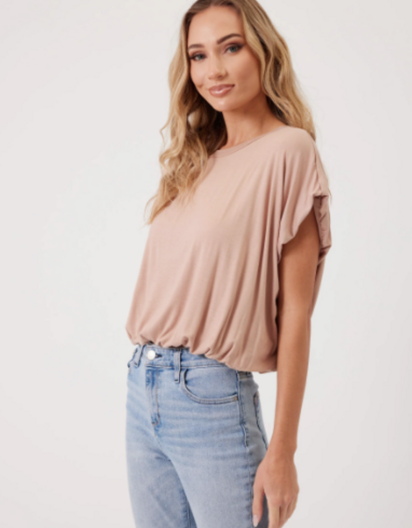 Kylie Paige Kylie Paige Fawn Taylor Curved Neckline Short Sleeve Top