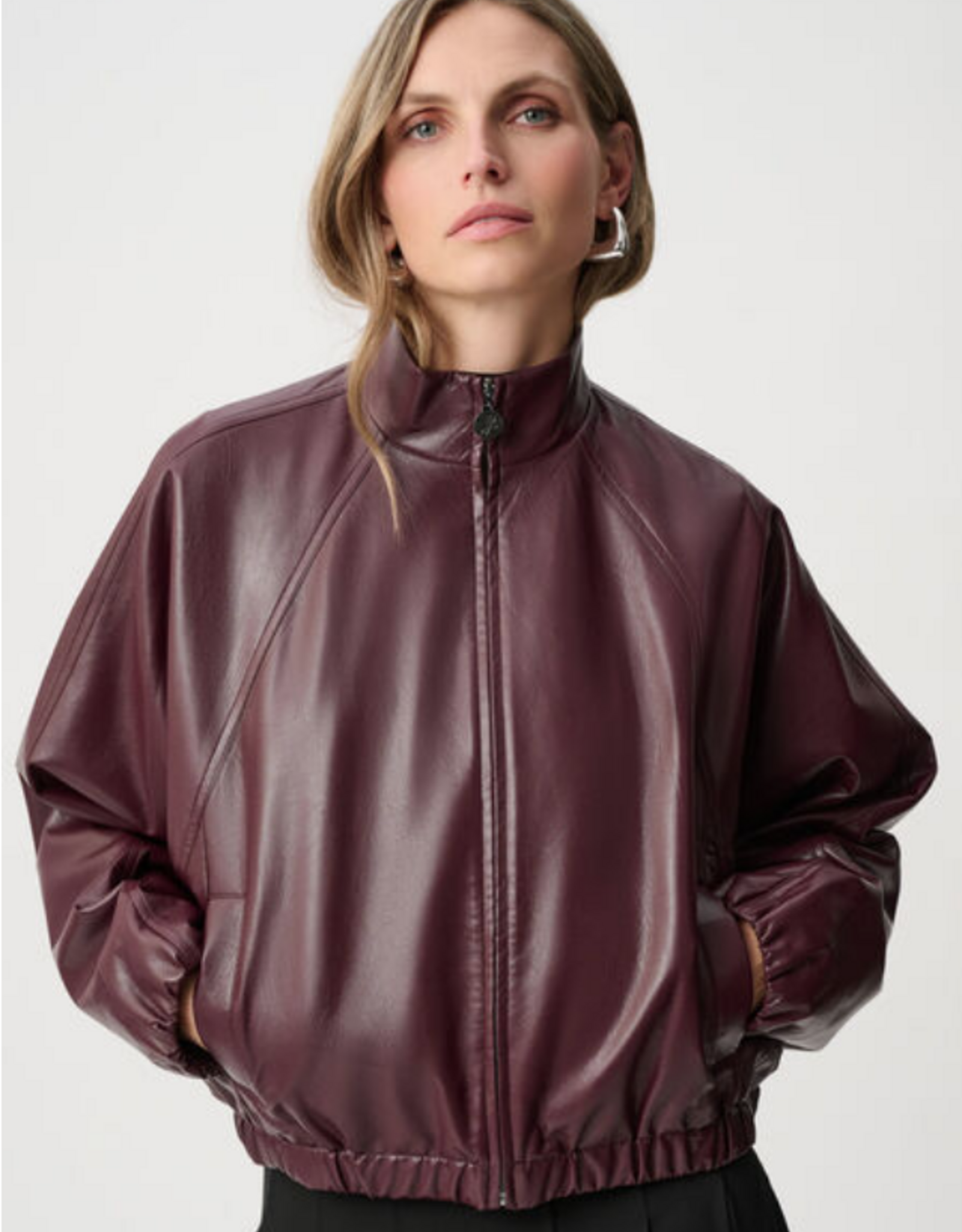 Joseph Ribkoff Joseph Ribkoff Burgundy Mock-neck Bomber Style Jacket