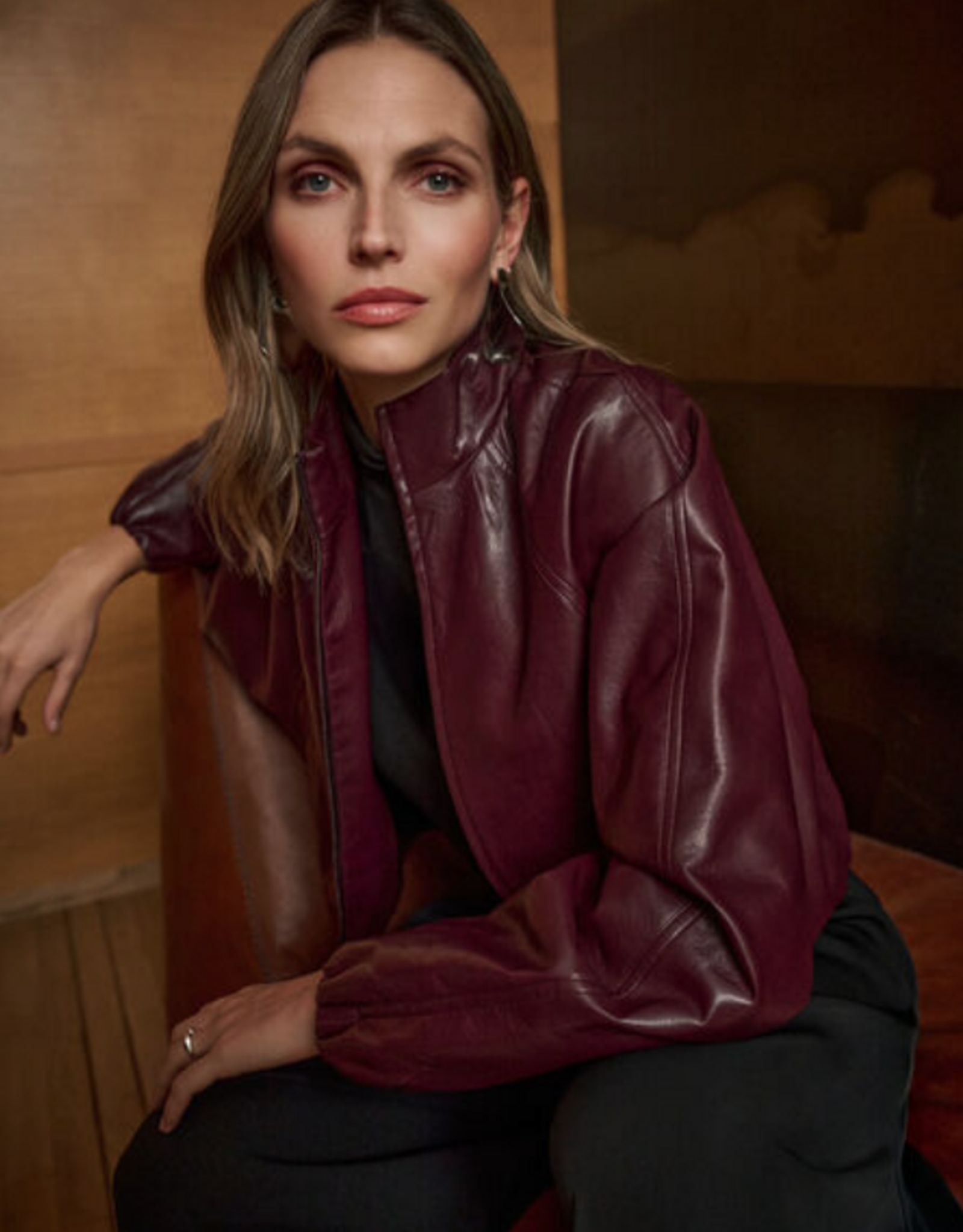 Joseph Ribkoff Joseph Ribkoff Burgundy Mock-neck Bomber Style Jacket