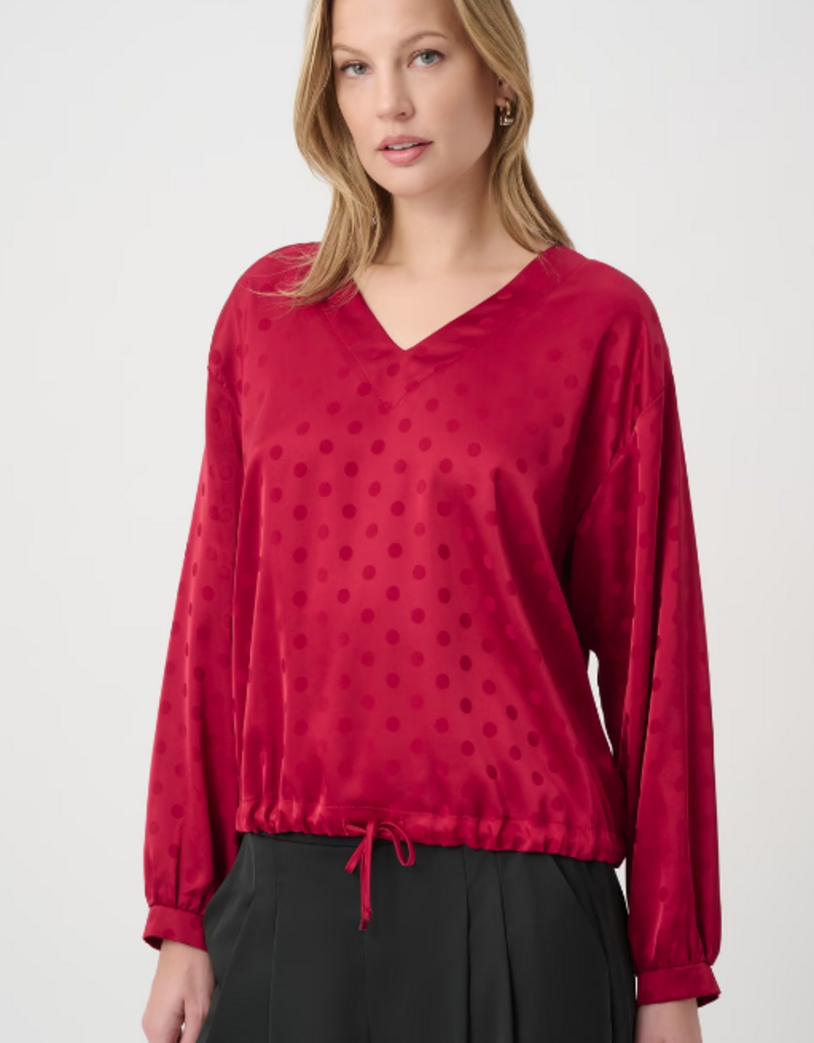 Joseph Ribkoff Joseph Ribkoff Deep Cherry Polka Dot V-neck Pullover Style Top