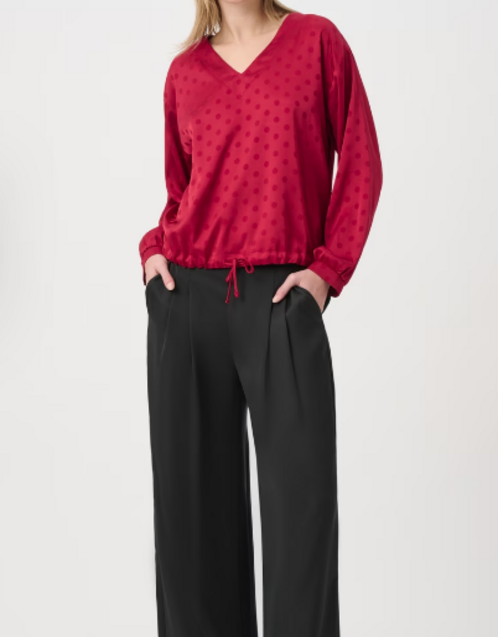 Joseph Ribkoff Joseph Ribkoff Deep Cherry Polka Dot V-neck Pullover Style Top