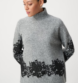 Joseph Ribkoff Joseph Ribkoff Grey w/Black Floral Detail Relaxed Pullover Sweater