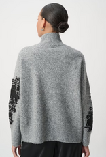 Joseph Ribkoff Joseph Ribkoff Grey w/Black Floral Detail Relaxed Pullover Sweater